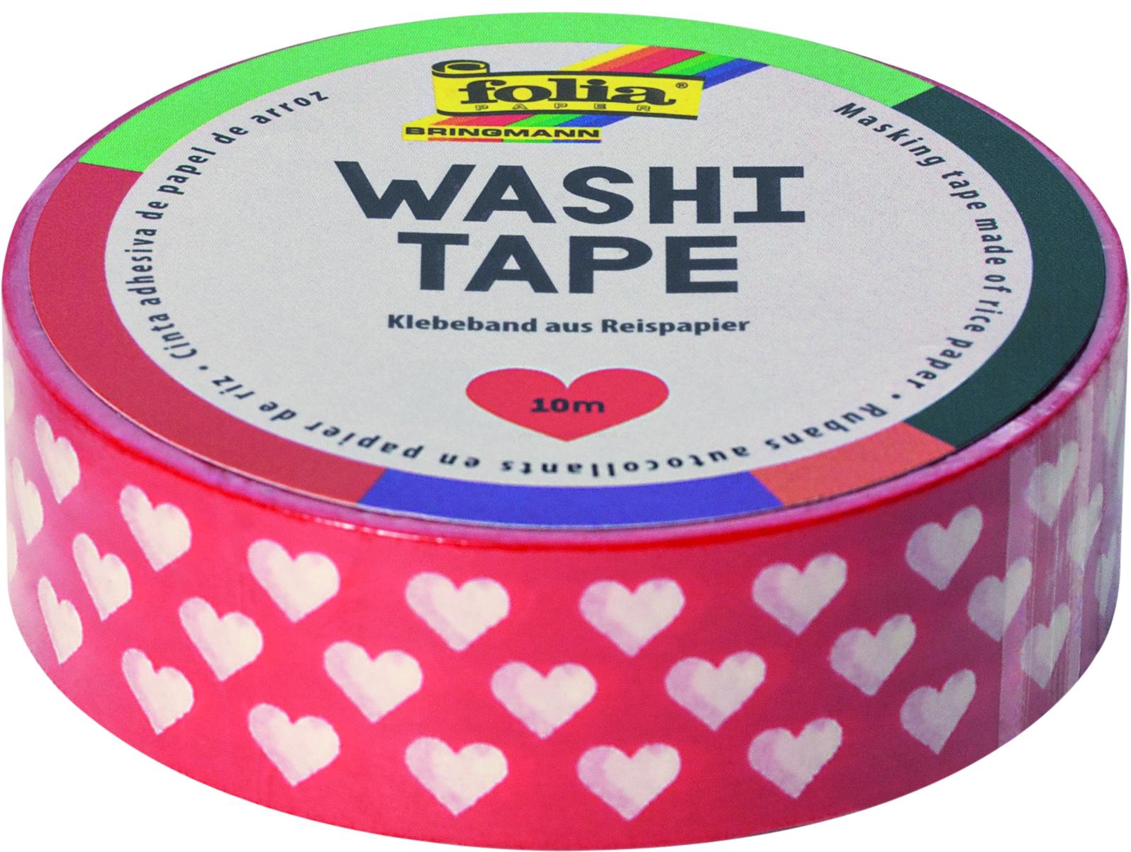 Washi Tape - dekorační lepicí páska - 10 m x 15 mm - červená a bílá srdce