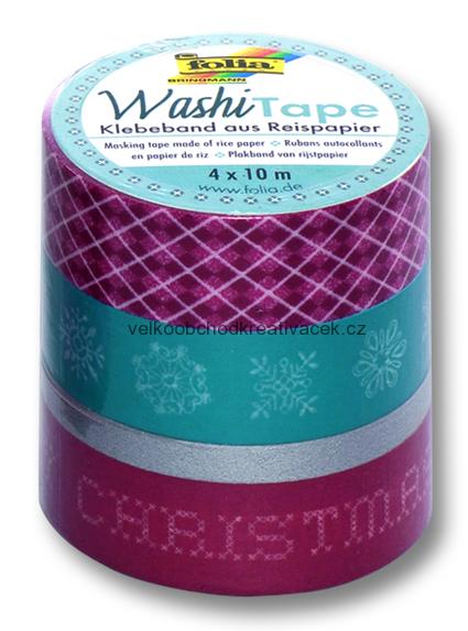 Washi Tape - dekorační lepicí páska - 4 ks Vánoce "retro"