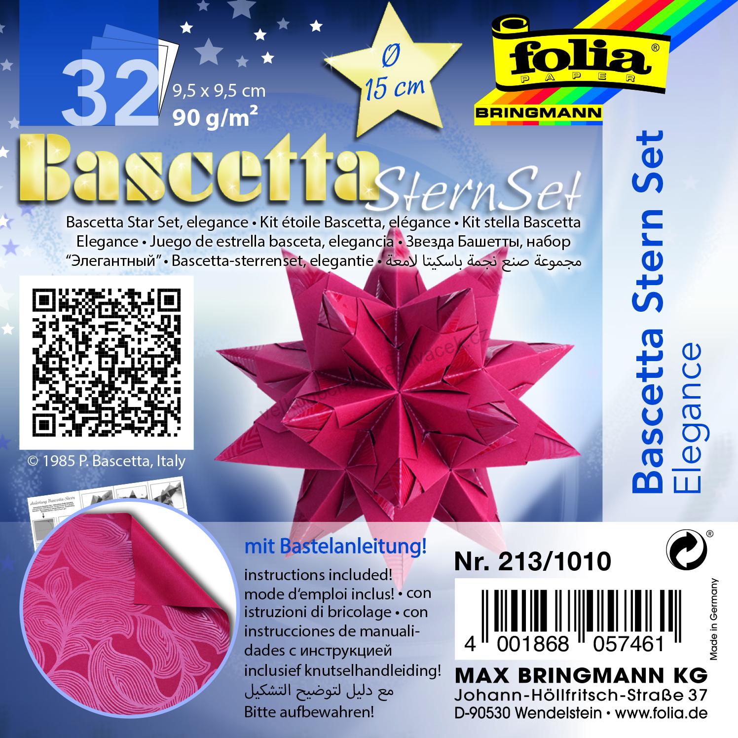 Origami - Bascetta - hvězda - "Elegance" - 90 g/m3 - červená