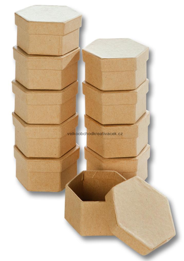 Krabičky mini - 7,5 x 6,5 x 4 cm, šestihranné - natur, 10 ks