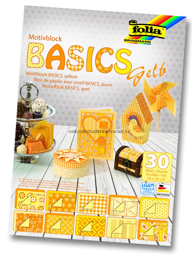 Blok s motivem Basics -  žlutá - 30 archů - formát 24 x 34 cm