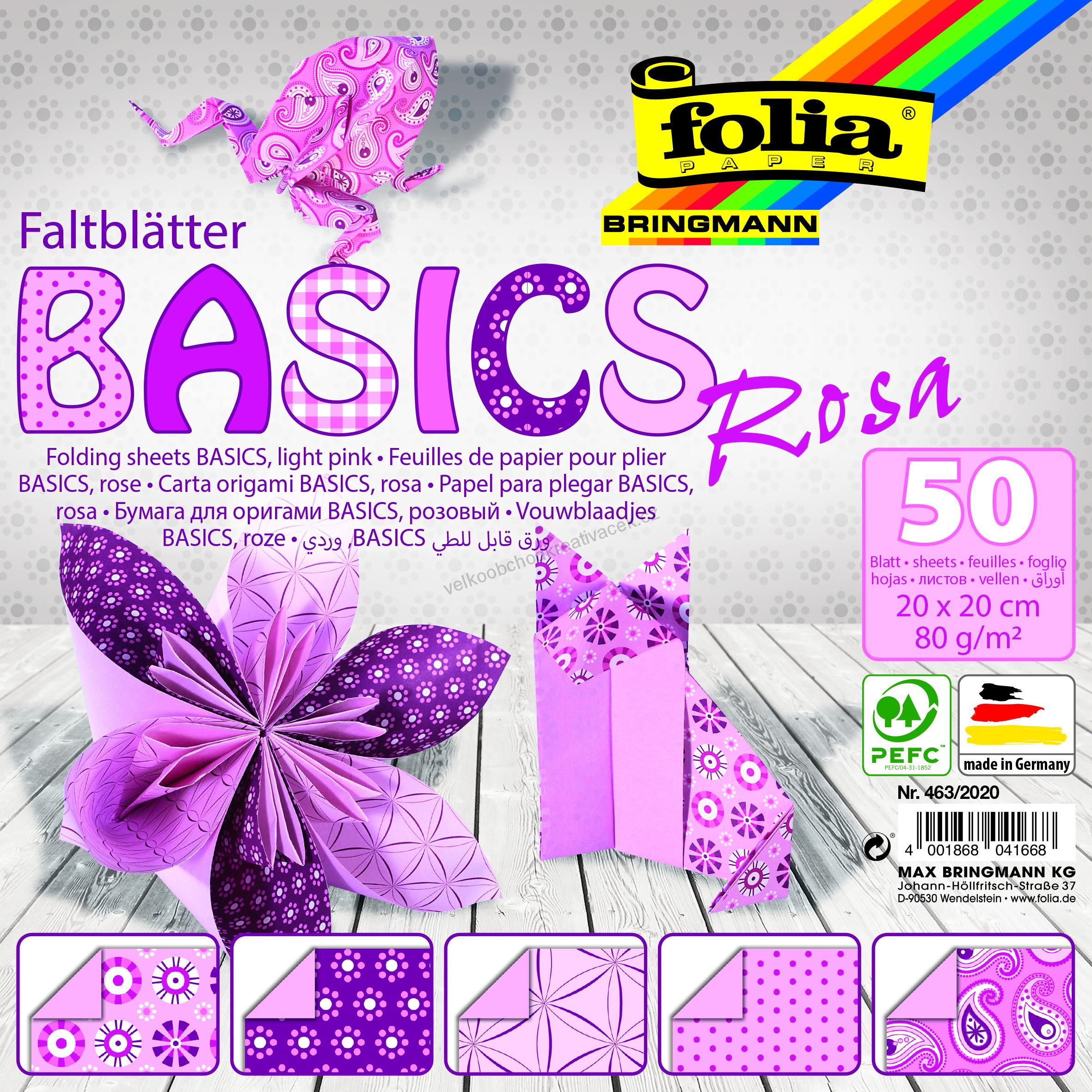 Origami papír Basics růžový 80g/m2