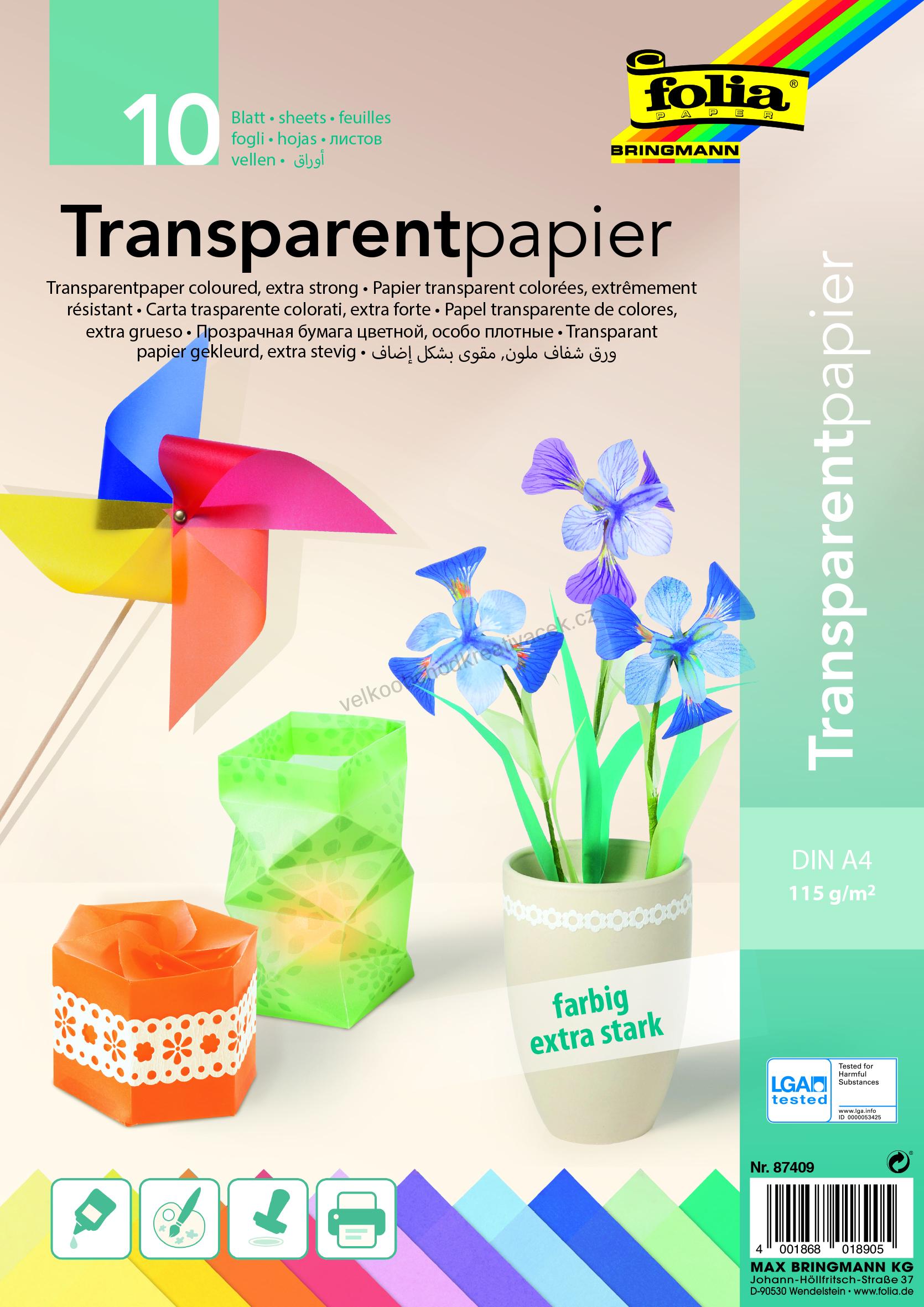 Transparent papír - 115 g/m2 - DIN A4 - 10 listů v 10 barvách
