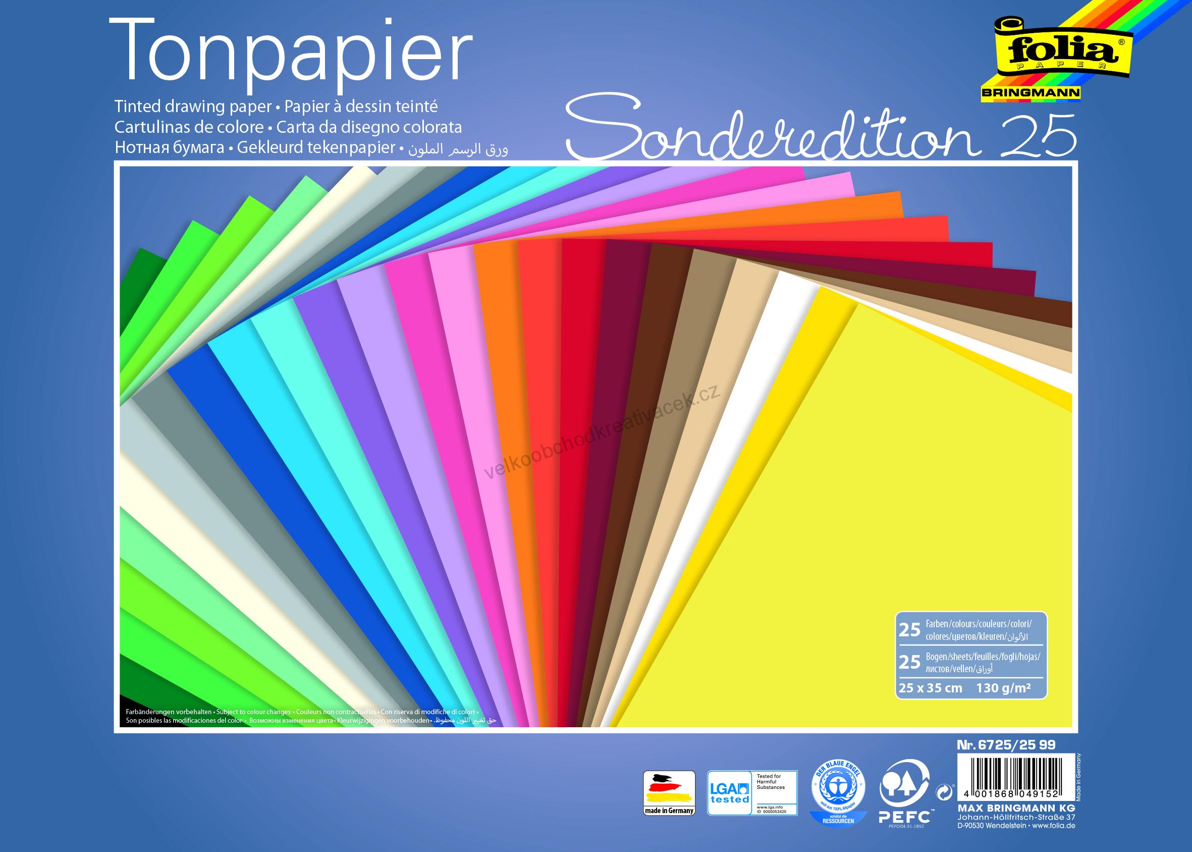 Barevný papír 130 g/m2 - 25 x 35 cm - 25 listů ve 25ti barvách