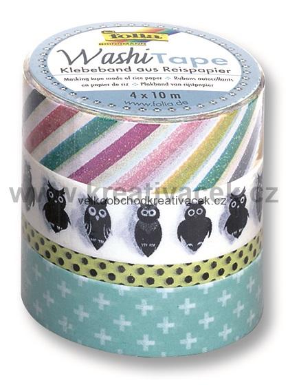 Washi Tape - dekorační lepicí páska - 4 ks - Sovy
