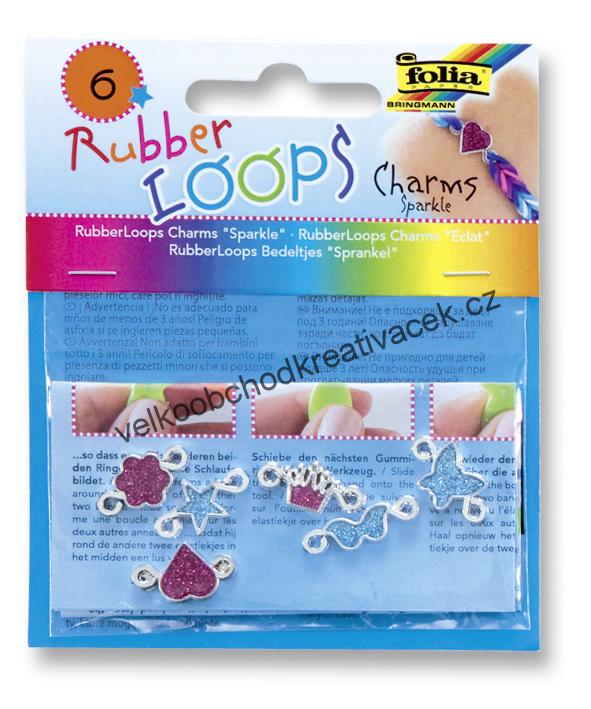 Rubber Loops- přívěšky se třpytkami - 6 ks