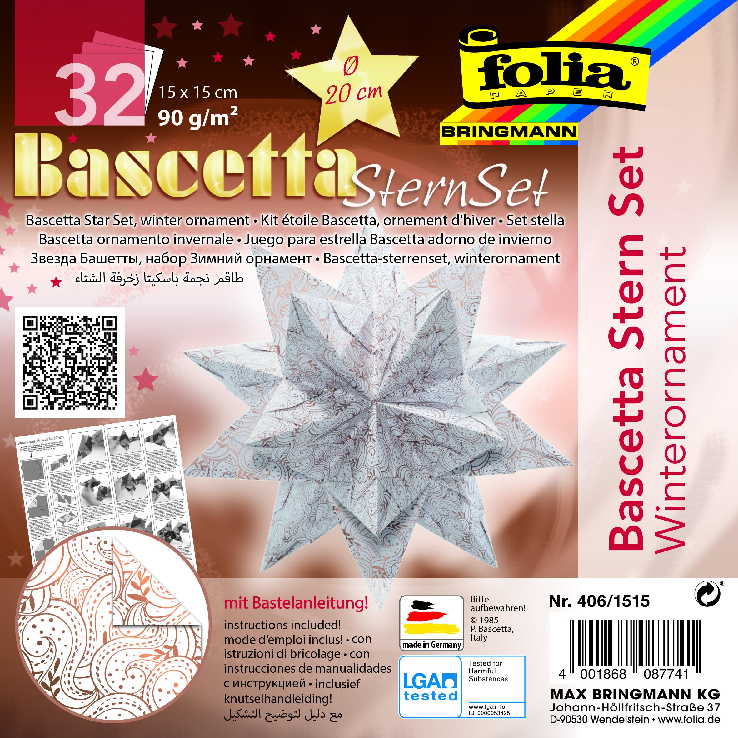 Bascetta - hvězda - "Zimní ornamenty" - 90 g/m2 - bílá/měděná