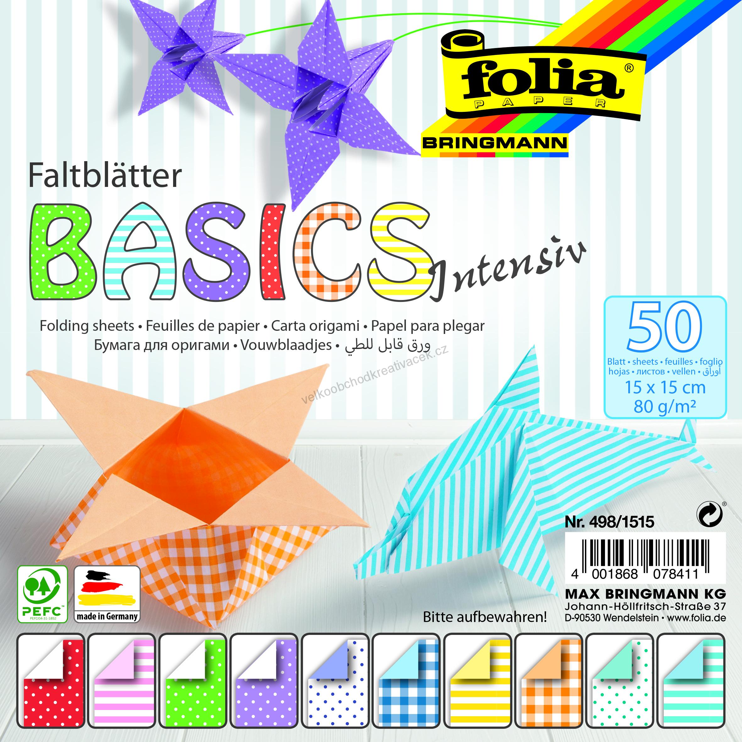 Origami papíry - "Basic intensiv" - 80 g/m2 - 15 x 15 cm