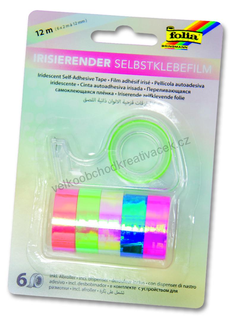 Samolepící pásky s duhovými odlesky - 6 roliček po 12 mm x 2m - 6 barev