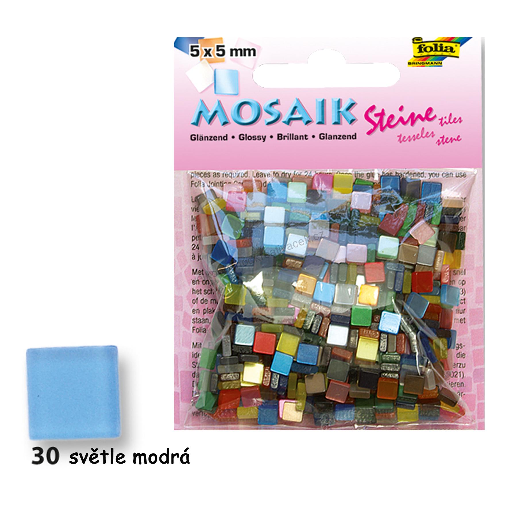 Mozaikové kamínky lesklé 5x5 mm 700 kusů - SVĚTLE MODRÁ