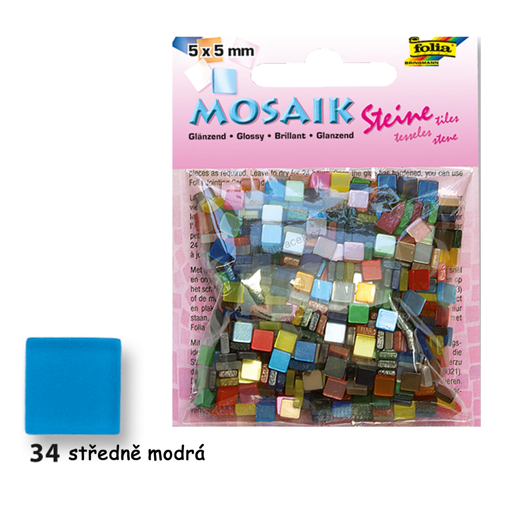 Mozaikové kamínky lesklé 5x5 mm 700 kusů - STŘEDNĚ MODRÁ