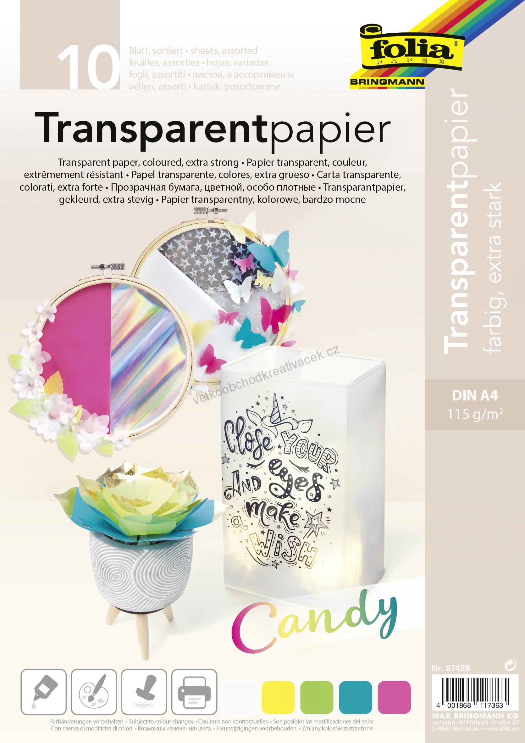 Transparent papír - mix barev - extra silný - 10 listů