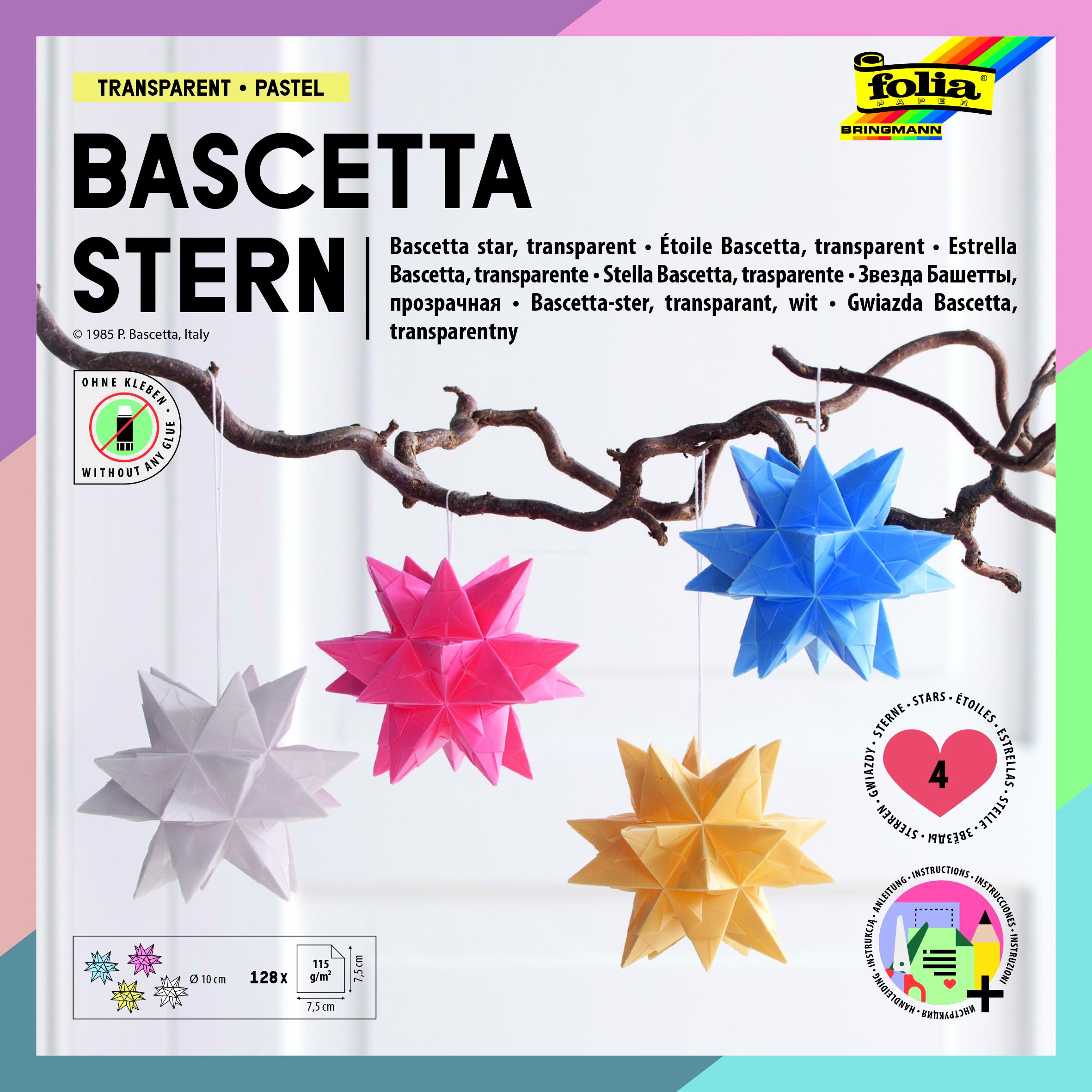 Origami hvězda Bascetta 128 listů - 7,5 x 7,5 cm - 4 barvy