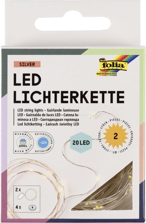 Dekorativní mikro LED světýlka – 2× 20 LED teplá bílá, flexibilní řetěz na baterie (2,2 m)