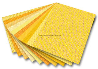 Karton s motivem - Basics žlutá- 270g/m2 50x70 cm 10 archů v 10ti motivech
