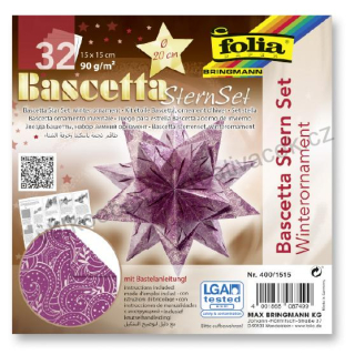 Bascetta - hvězda - "Zimní ornamenty" - 90 g/m2 - fialová/stříbrná
