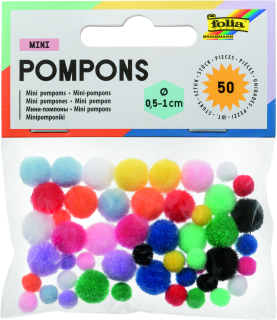 Mini pompony - bambulky - 50 ks mix barev