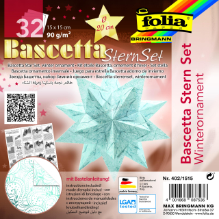 Bascetta - hvězda - "Zimní ornamenty" - 90 g/m2 - bílá/ledová modrá