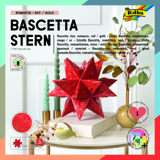 Bascetta - hvězda - "Zimní ornamenty" - 90 g/m2 - červená/zlatá