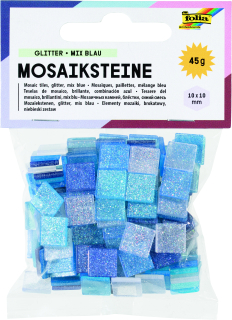 Mozaikové kamínky se třpytkami 10 x10 mm - 190 kusů - MODRÁ